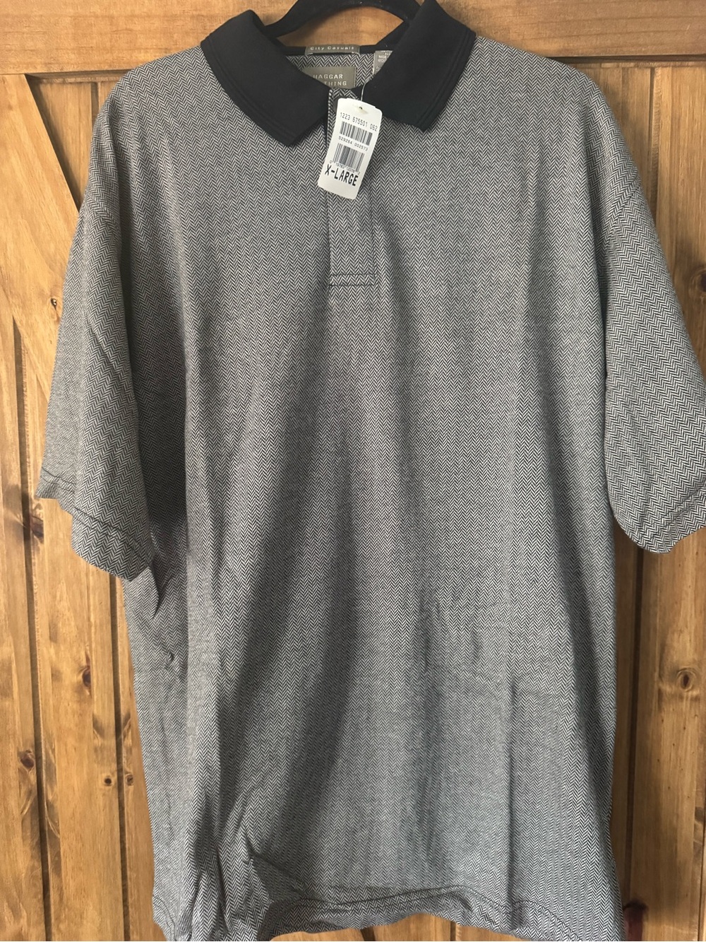 Haggar Gray Herringbone Polo with Black Collar